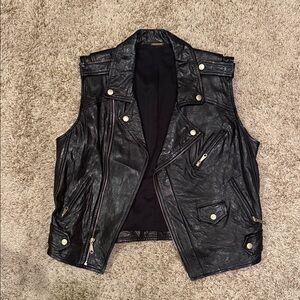 Black Leather Biker Vest